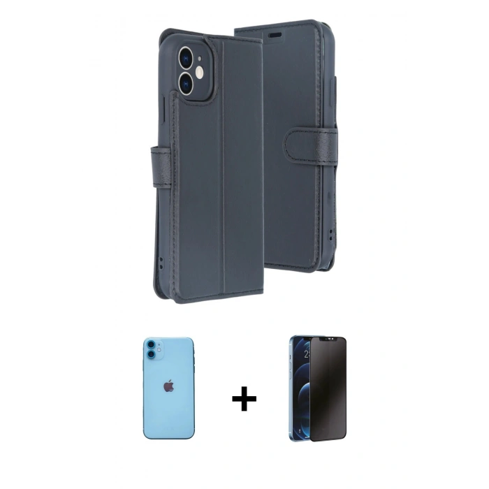 MARSİLYAN™- iPhone 11 Kılıf Siluet Işık Serisi - Siyah 3D Antistatik Hayalet Cam Ekran Koruyucu + Neon Fosforlu Kamera Lens - MI