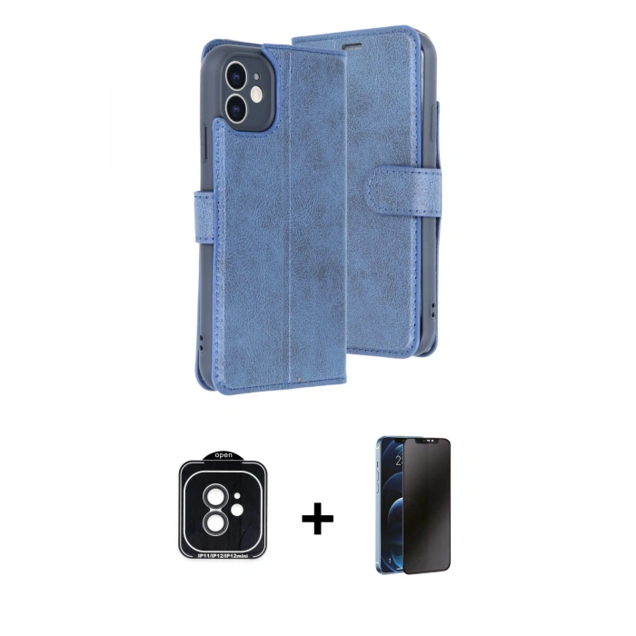 MARSİLYAN™- iPhone 11 Kılıf Siluet Işık Serisi - Siyah 3D Antistatik Hayalet Cam Ekran Koruyucu + PVD Metal Kamera Lens - SH