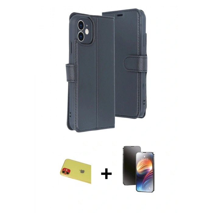 MARSİLYAN™- iPhone 11 Kılıf Siluet Işık Serisi - Siyah 3D Antistatik Mat Seramik Nano Ekran Koruyucu + Rainbow Kamera Lens Koruma Cam - KI