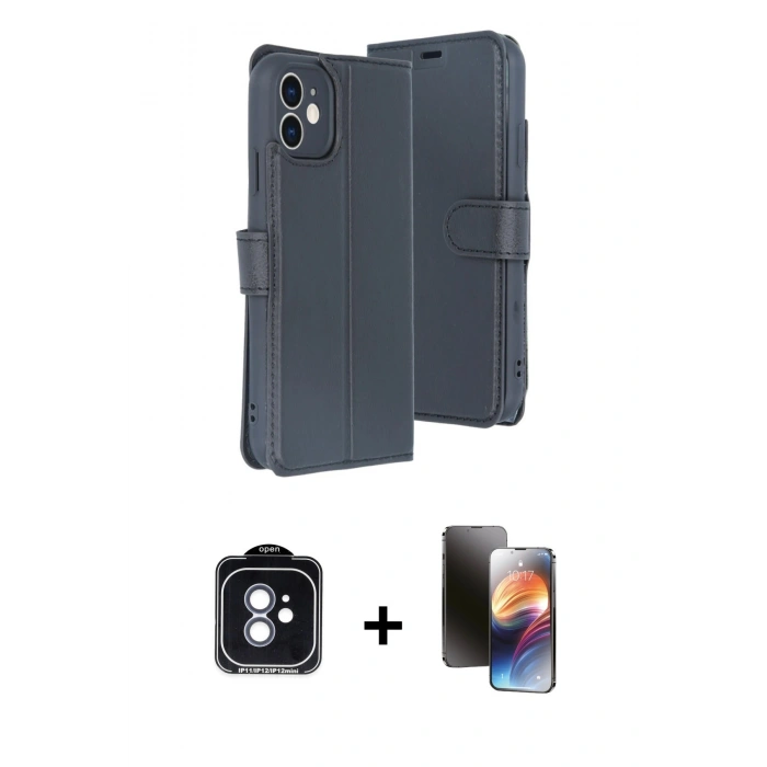 MARSİLYAN™- iPhone 11 Kılıf Siluet Işık Serisi - Siyah 3D Antistatik Mat Seramik Nano Ekran Koruyucu + Mavi PVD Metal Kamera Lens