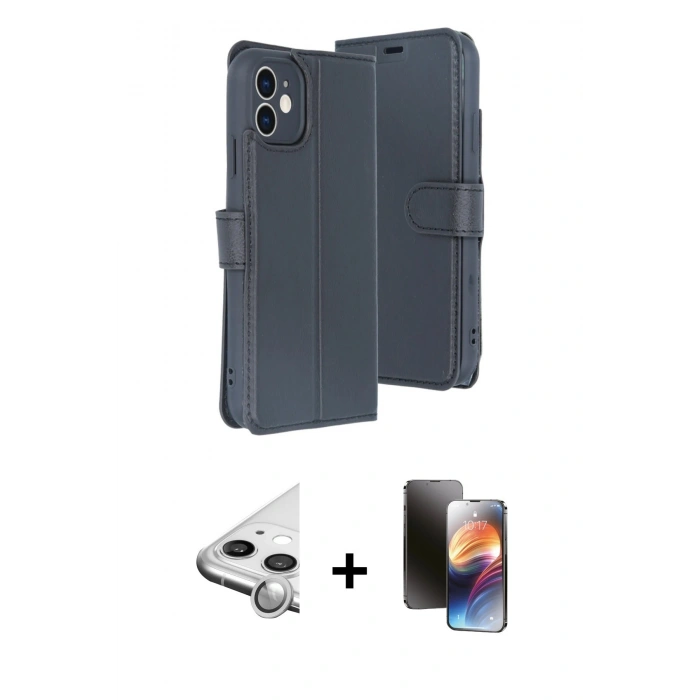 MARSİLYAN™- iPhone 11 Kılıf Siluet Işık Serisi - Siyah 3D Antistatik Mat Seramik Nano Ekran Koruyucu + Raze Metal Kamera Lens - GS