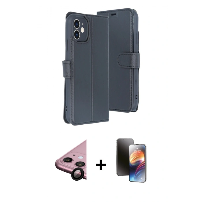 MARSİLYAN™- iPhone 11 Kılıf Siluet Işık Serisi - Siyah 3D Antistatik Mat Seramik Nano Ekran Koruyucu + Raze Metal Kamera Lens - SH