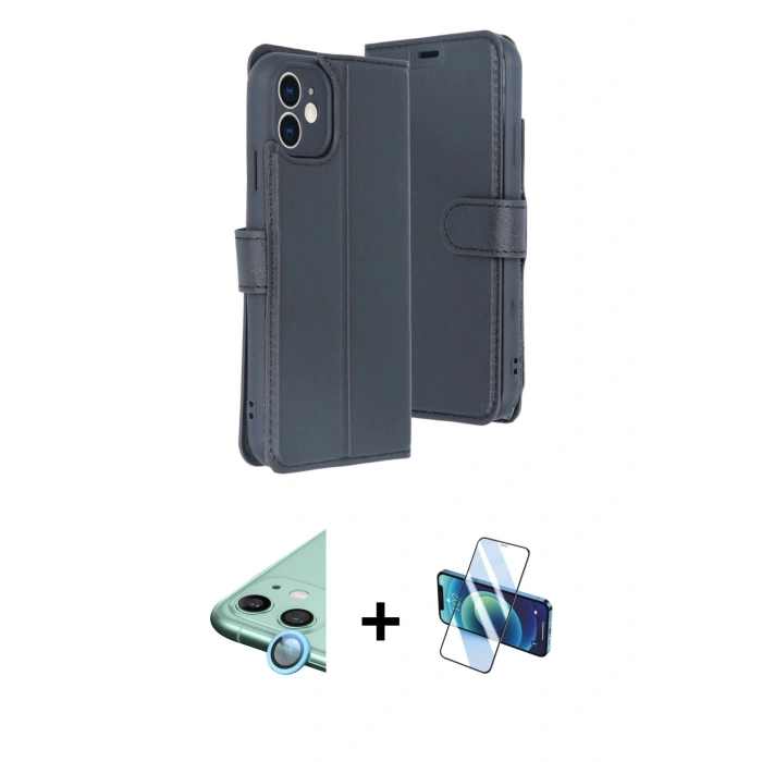 MARSİLYAN™- iPhone 11 Kılıf Siluet Işık Serisi - Siyah 3D Antistatik Seramik Nano Ekran Koruyucu + Raze Metal Kamera Lens - MI