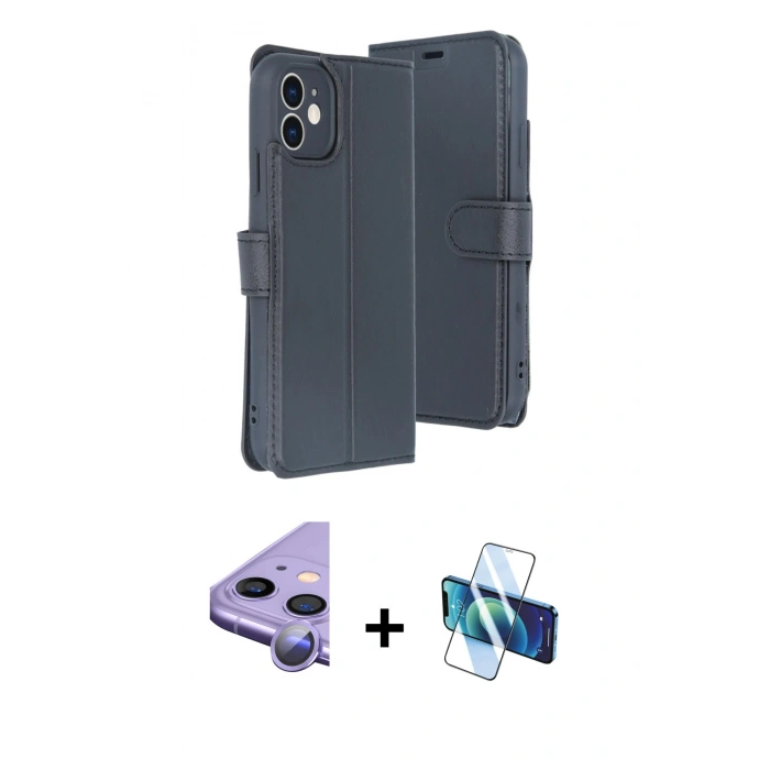 MARSİLYAN™- iPhone 11 Kılıf Siluet Işık Serisi - Siyah 3D Antistatik Seramik Nano Ekran Koruyucu + Mor Raze Metal Kamera Lens