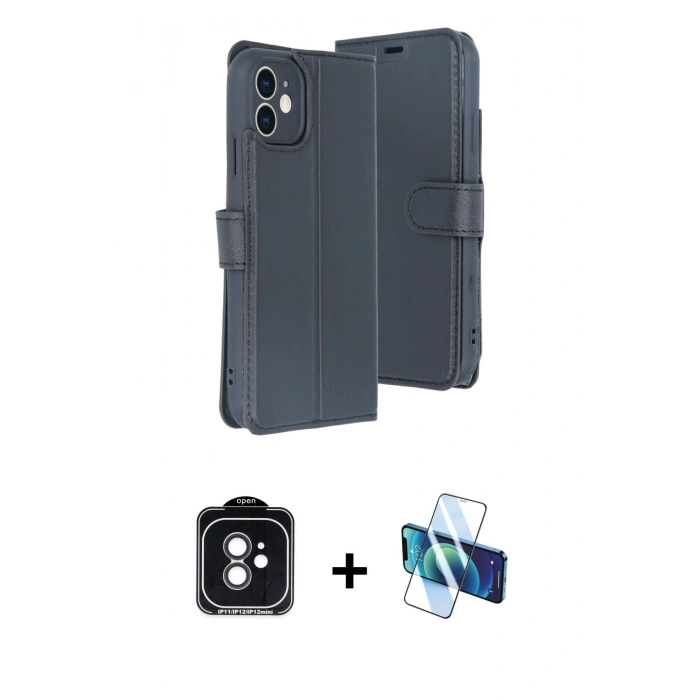 MARSİLYAN™- iPhone 11 Kılıf Siluet Işık Serisi - Siyah 3D Antistatik Seramik Nano Ekran Koruyucu + PVD Metal Kamera Lens - SH