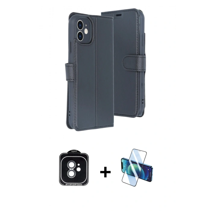 MARSİLYAN™- iPhone 11 Kılıf Siluet Işık Serisi - Siyah 3D Antistatik Seramik Nano Ekran Koruyucu + PVD Metal Kamera Lens - YL