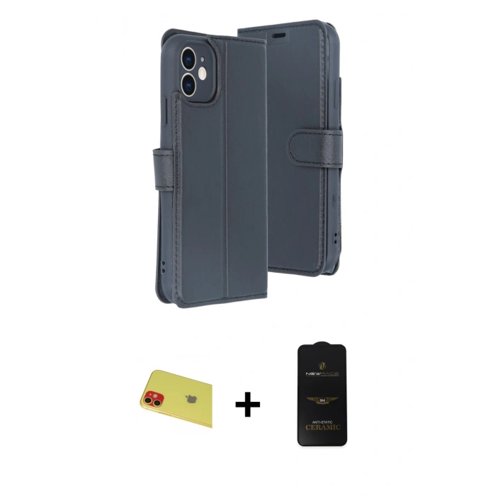 MARSİLYAN™- iPhone 11 Kılıf Siluet Işık Serisi - Siyah 6D Antistatik Mat Seramik Hayalet Nano Ekran Koruyucu + Rainbow Kamera Lens Koruma Cam - KI