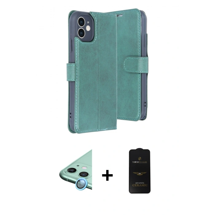 MARSİLYAN™- iPhone 11 Kılıf Siluet Işık Serisi - Siyah 6D Antistatik Mat Seramik Hayalet Nano Ekran Koruyucu + Mavi Raze Metal Kamera Lens