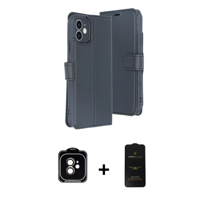 MARSİLYAN™- iPhone 11 Kılıf Siluet Işık Serisi - Siyah 6D Antistatik Mat Seramik Hayalet Nano Ekran Koruyucu + PVD Metal Kamera Lens - TU