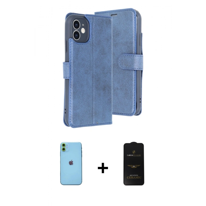 MARSİLYAN™- iPhone 11 Kılıf Siluet Işık Serisi - Siyah 6D Antistatik Mat Seramik Hayalet Nano Ekran Koruyucu + Neon Fosforlu Kamera Lens - YL