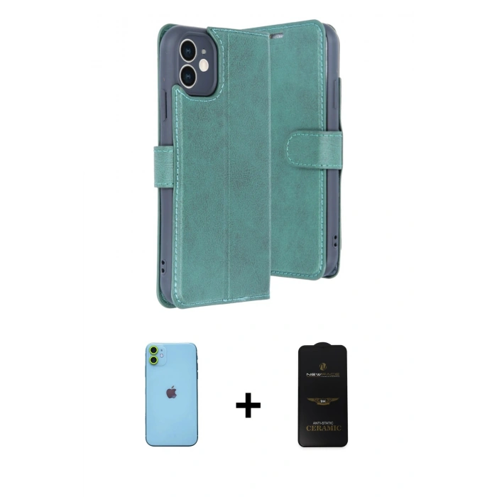 MARSİLYAN™- iPhone 11 Kılıf Siluet Işık Serisi - Siyah 6D Antistatik Mat Seramik Hayalet Nano Ekran Koruyucu + Neon Fosforlu Kamera Lens - YL