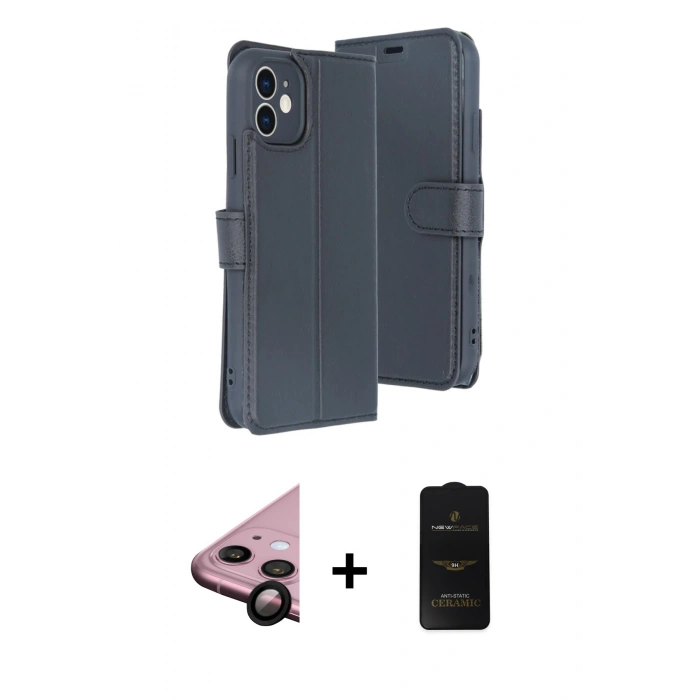 MARSİLYAN™- iPhone 11 Kılıf Siluet Işık Serisi - Siyah 6D Antistatik Mat Seramik Hayalet Nano Ekran Koruyucu + Raze Metal Kamera Lens - SH