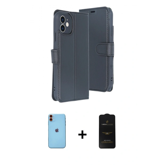 MARSİLYAN™- iPhone 11 Kılıf Siluet Işık Serisi - Siyah 6D Antistatik Mat Seramik Hayalet Nano Ekran Koruyucu + Neon Fosforlu Kamera Lens - TU