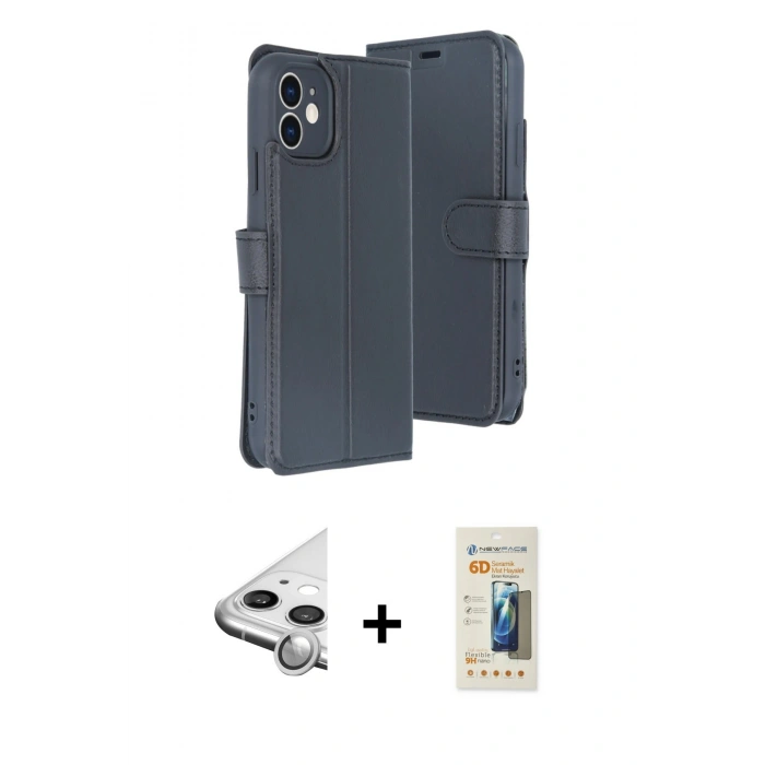 MARSİLYAN™- iPhone 11 Kılıf Siluet Işık Serisi - Siyah 6D Mat Seramik Hayalet Nano Ekran Koruyucu + Raze Metal Kamera Lens - GS