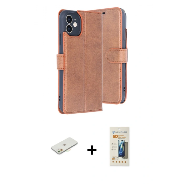 MARSİLYAN™- iPhone 11 Kılıf Siluet Işık Serisi - Siyah 6D Mat Seramik Hayalet Nano Ekran Koruyucu + Turuncu Renkli Kamera Lens Koruma Cam
