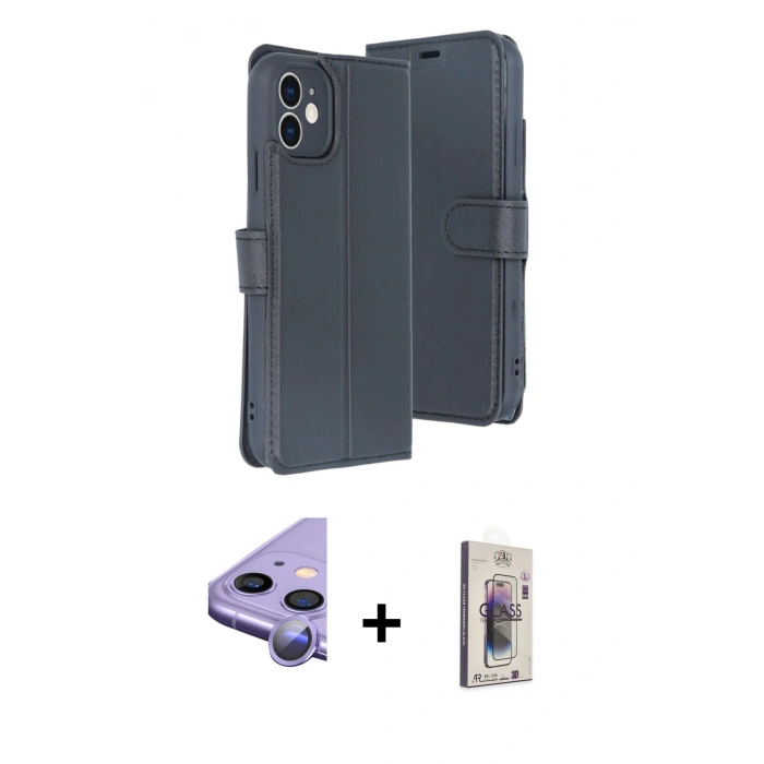 MARSİLYAN™- iPhone 11 Kılıf Siluet Işık Serisi - Siyah Bilvis 3D Cam Ekran Koruyucu + Raze Metal Kamera Lens - MR