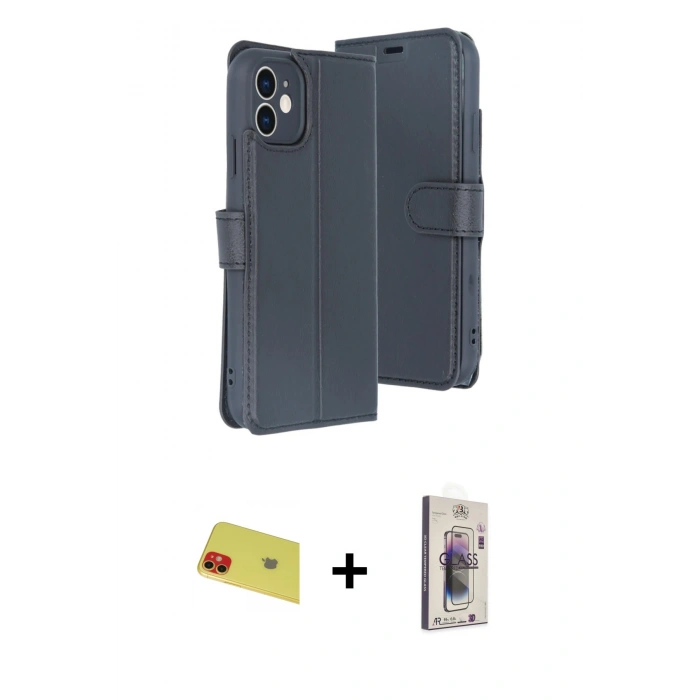 MARSİLYAN™- iPhone 11 Kılıf Siluet Işık Serisi - Siyah Bilvis 3D Cam Ekran Koruyucu + Rainbow Kamera Lens Koruma Cam - KI