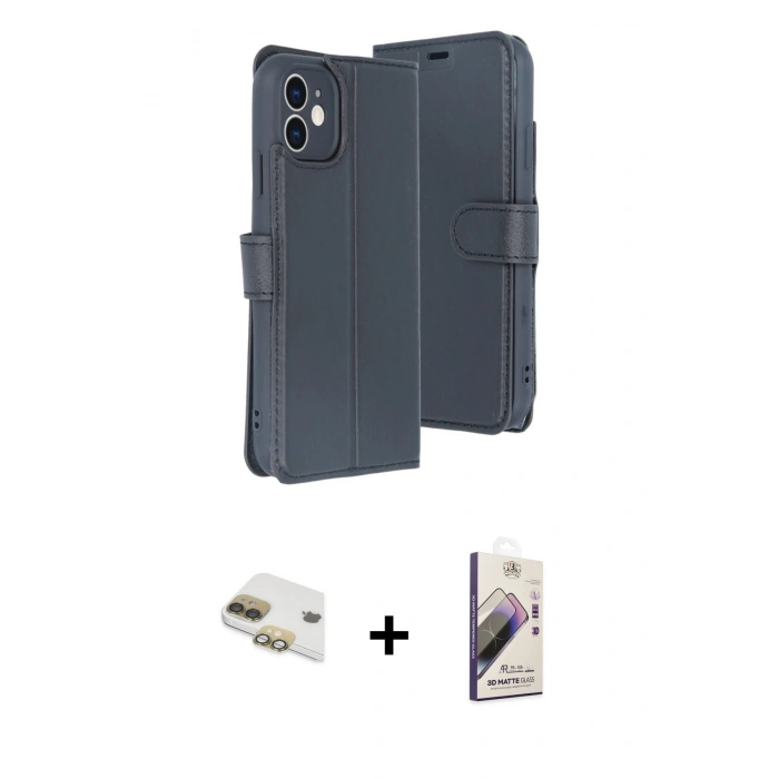 MARSİLYAN™- iPhone 11 Kılıf Siluet Işık Serisi - Siyah Bilvis 3D Mat Cam Ekran Koruyucu + Gold Pers Alüminyum Kamera Lens