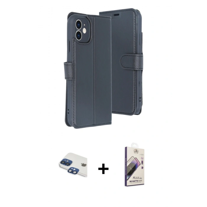 MARSİLYAN™- iPhone 11 Kılıf Siluet Işık Serisi - Siyah Bilvis 3D Mat Cam Ekran Koruyucu + Pers Alüminyum Kamera Lens - LT