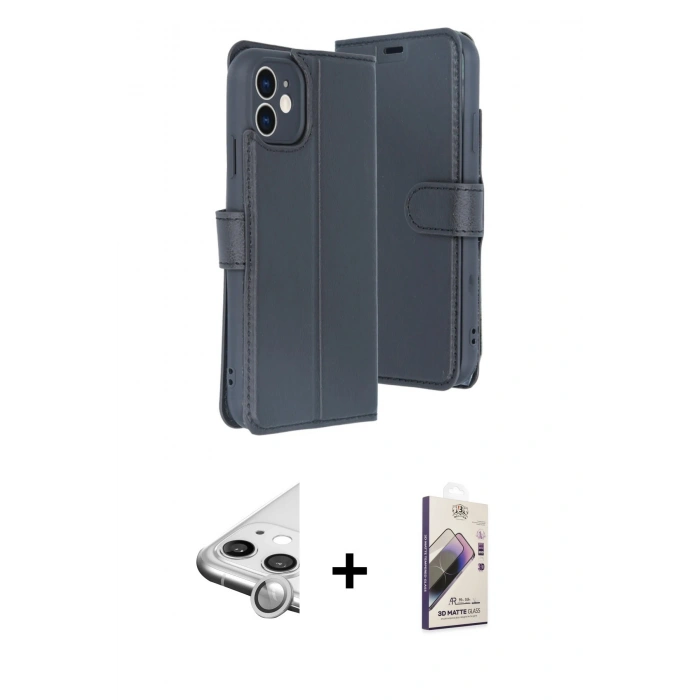 MARSİLYAN™- iPhone 11 Kılıf Siluet Işık Serisi - Siyah Bilvis 3D Mat Cam Ekran Koruyucu + Raze Metal Kamera Lens - GS