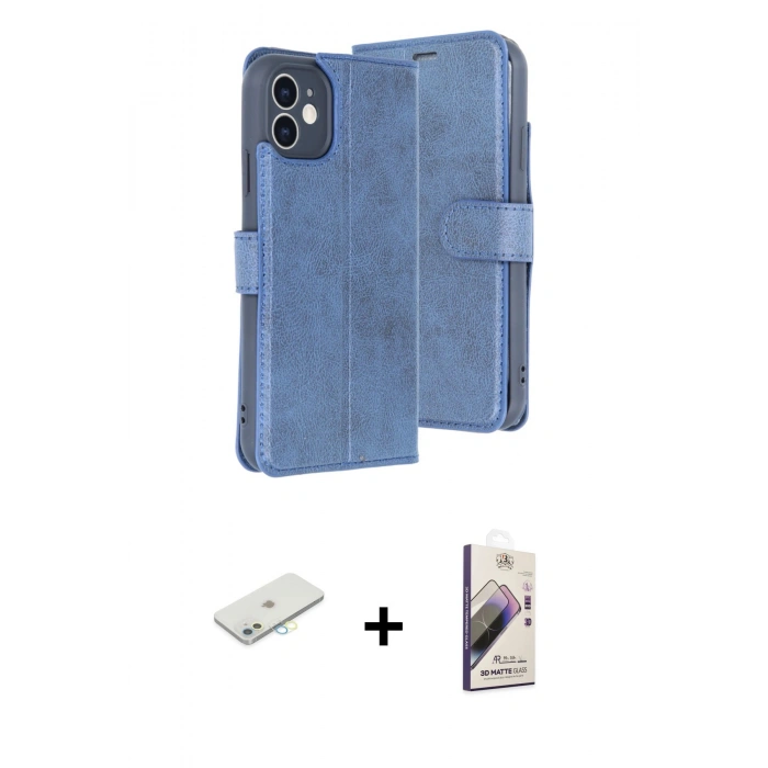 MARSİLYAN™- iPhone 11 Kılıf Siluet Işık Serisi - Siyah Bilvis 3D Mat Cam Ekran Koruyucu + Renkli Kamera Lens Koruma Cam - SI