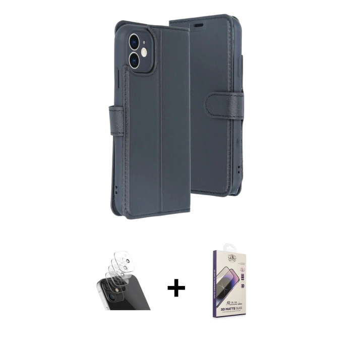 MARSİLYAN™- iPhone 11 Kılıf Siluet Işık Serisi - Siyah Bilvis 3D Mat Cam Ekran Koruyucu + Kamera Lens Koruma Cam - SF