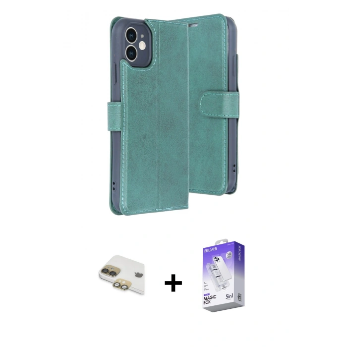 MARSİLYAN™- iPhone 11 Kılıf Siluet Işık Serisi - Siyah Bilvis 5in1 3D Magic Cam Ekran Koruyucu + Gold Pers Alüminyum Kamera Lens