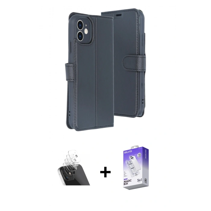 MARSİLYAN™- iPhone 11 Kılıf Siluet Işık Serisi - Siyah Bilvis 5in1 3D Magic Cam Ekran Koruyucu + Kamera Lens Koruma Cam - SF