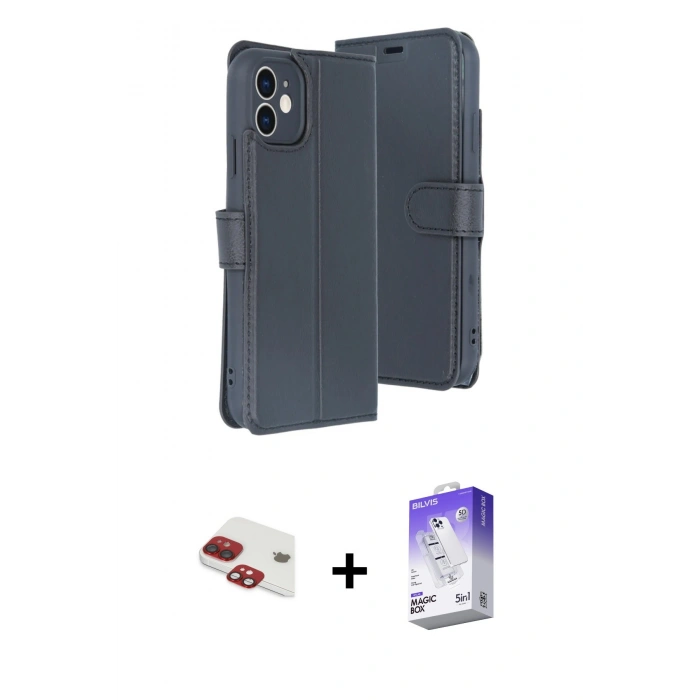 MARSİLYAN™- iPhone 11 Kılıf Siluet Işık Serisi - Siyah Bilvis 5in1 3D Magic Cam Ekran Koruyucu + Pers Alüminyum Kamera Lens - KI