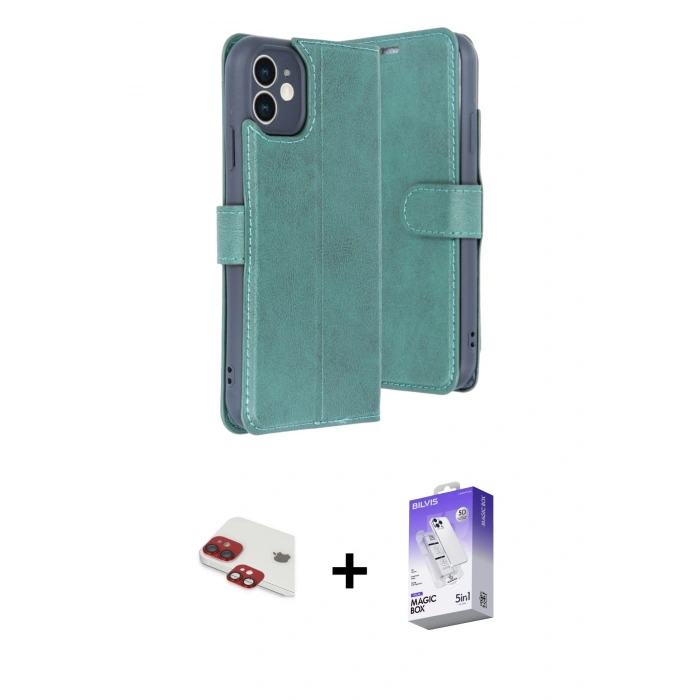 MARSİLYAN™- iPhone 11 Kılıf Siluet Işık Serisi - Siyah Bilvis 5in1 3D Magic Cam Ekran Koruyucu + Pers Alüminyum Kamera Lens - KI
