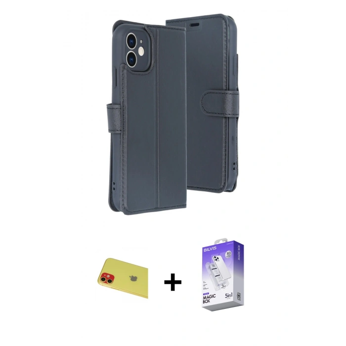 MARSİLYAN™- iPhone 11 Kılıf Siluet Işık Serisi - Siyah Bilvis 5in1 3D Magic Cam Ekran Koruyucu + Rainbow Kamera Lens Koruma Cam - KI
