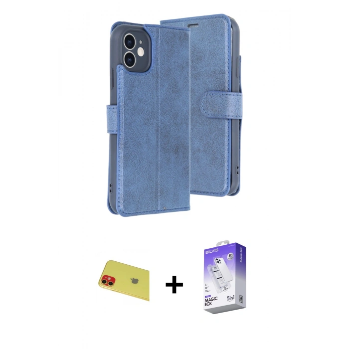 MARSİLYAN™- iPhone 11 Kılıf Siluet Işık Serisi - Siyah Bilvis 5in1 3D Magic Cam Ekran Koruyucu + Rainbow Kamera Lens Koruma Cam - KI