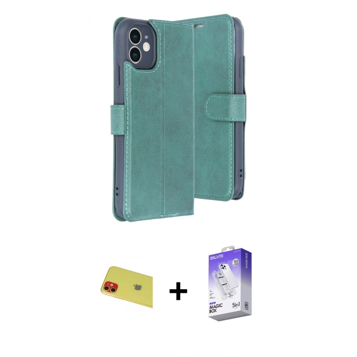 MARSİLYAN™- iPhone 11 Kılıf Siluet Işık Serisi - Siyah Bilvis 5in1 3D Magic Cam Ekran Koruyucu + Rainbow Kamera Lens Koruma Cam - KI
