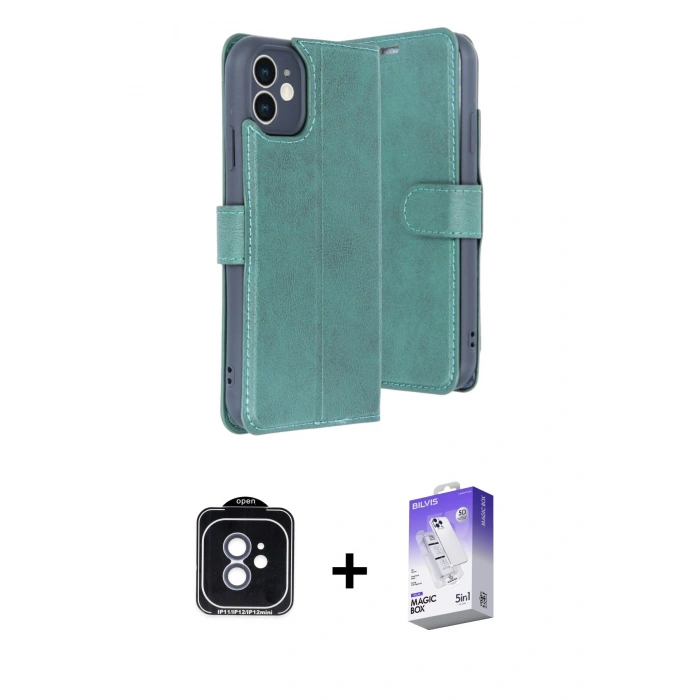 MARSİLYAN™- iPhone 11 Kılıf Siluet Işık Serisi - Siyah Bilvis 5in1 3D Magic Cam Ekran Koruyucu + PVD Metal Kamera Lens - MI