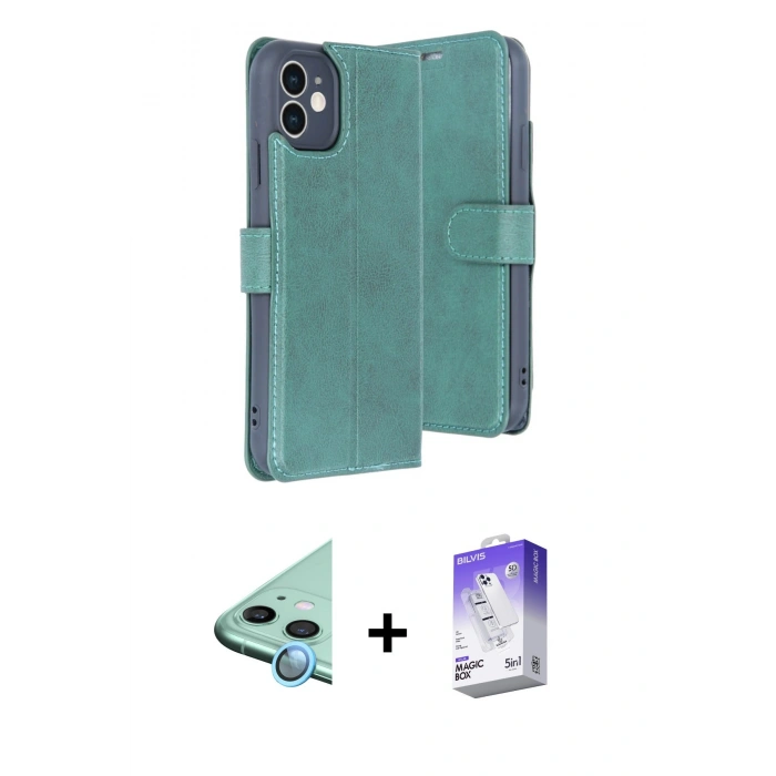 MARSİLYAN™- iPhone 11 Kılıf Siluet Işık Serisi - Siyah Bilvis 5in1 3D Magic Cam Ekran Koruyucu + Raze Metal Kamera Lens - MI