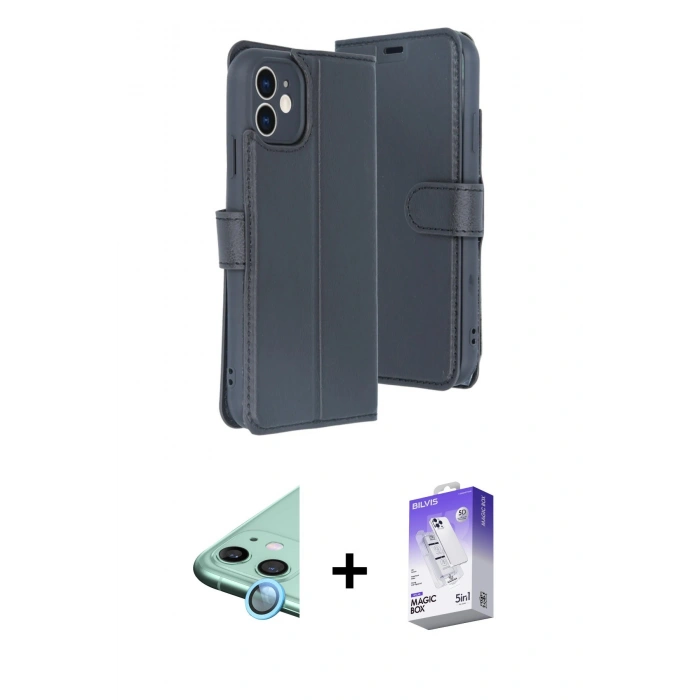 MARSİLYAN™- iPhone 11 Kılıf Siluet Işık Serisi - Siyah Bilvis 5in1 3D Magic Cam Ekran Koruyucu + Raze Metal Kamera Lens - MI