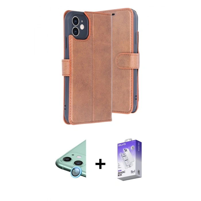 MARSİLYAN™- iPhone 11 Kılıf Siluet Işık Serisi - Siyah Bilvis 5in1 3D Magic Cam Ekran Koruyucu + Raze Metal Kamera Lens - MI