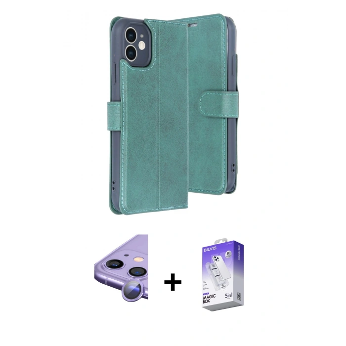 MARSİLYAN™- iPhone 11 Kılıf Siluet Işık Serisi - Siyah Bilvis 5in1 3D Magic Cam Ekran Koruyucu + Raze Metal Kamera Lens - MR
