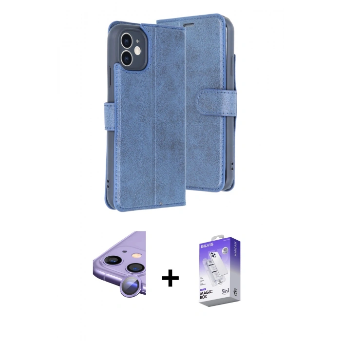 MARSİLYAN™- iPhone 11 Kılıf Siluet Işık Serisi - Siyah Bilvis 5in1 3D Magic Cam Ekran Koruyucu + Raze Metal Kamera Lens - MR