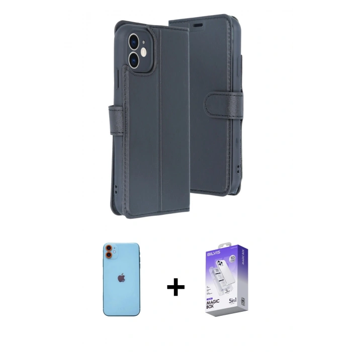 MARSİLYAN™- iPhone 11 Kılıf Siluet Işık Serisi - Siyah Bilvis 5in1 3D Magic Cam Ekran Koruyucu + Neon Fosforlu Kamera Lens - TU
