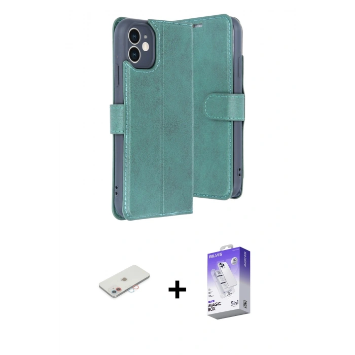 MARSİLYAN™- iPhone 11 Kılıf Siluet Işık Serisi - Siyah Bilvis 5in1 3D Magic Cam Ekran Koruyucu + Renkli Kamera Lens Koruma Cam - PE