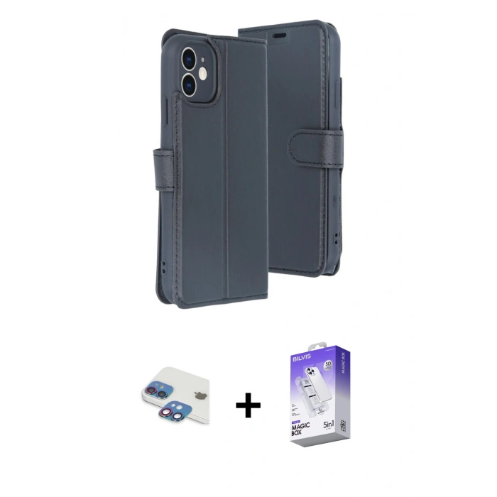 MARSİLYAN™- iPhone 11 Kılıf Siluet Işık Serisi - Siyah Bilvis 5in1 3D Magic Cam Ekran Koruyucu + Pers Alüminyum Kamera Lens - GI