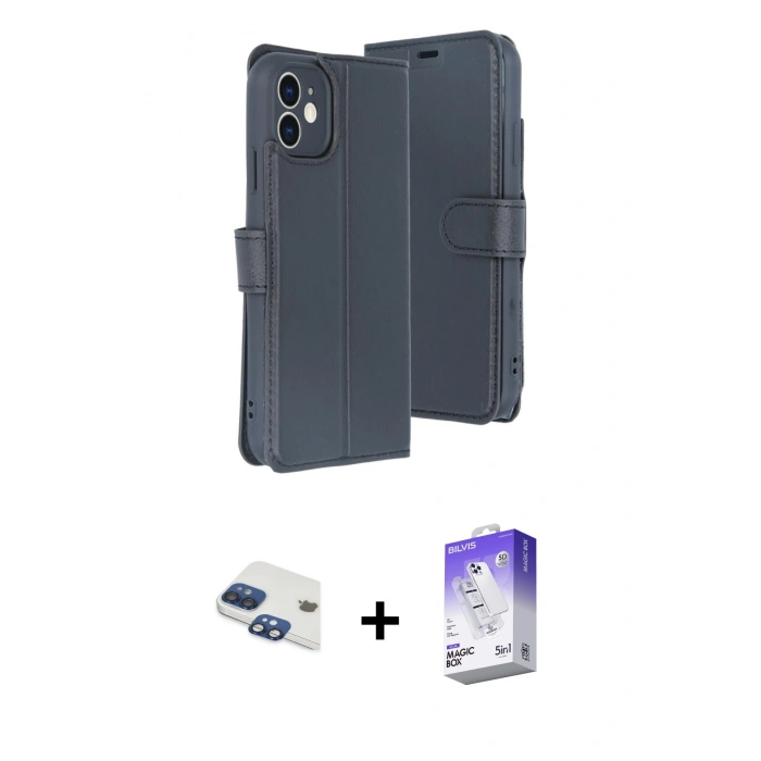 MARSİLYAN™- iPhone 11 Kılıf Siluet Işık Serisi - Siyah Bilvis 5in1 3D Magic Cam Ekran Koruyucu + Pers Alüminyum Kamera Lens - LT