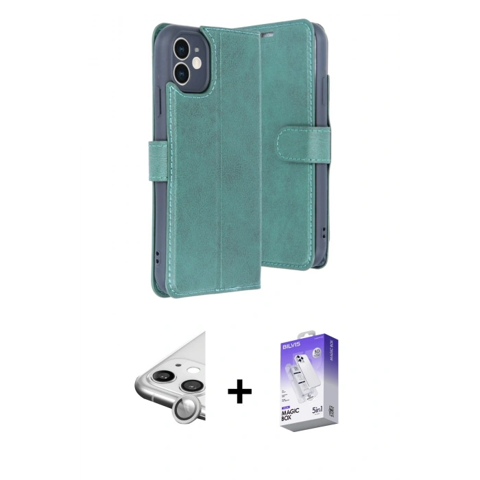MARSİLYAN™- iPhone 11 Kılıf Siluet Işık Serisi - Siyah Bilvis 5in1 3D Magic Cam Ekran Koruyucu + Raze Metal Kamera Lens - GS