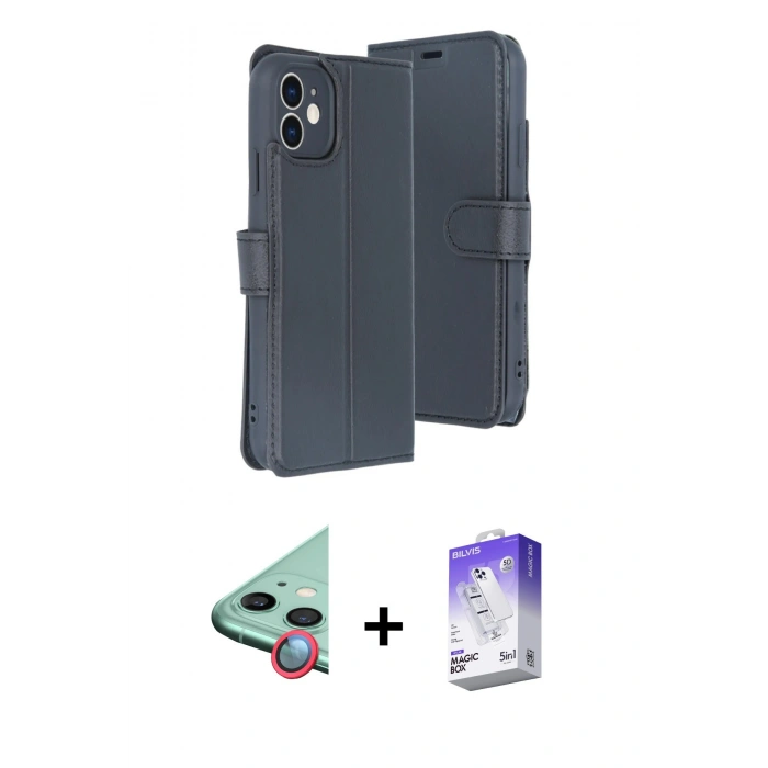 MARSİLYAN™- iPhone 11 Kılıf Siluet Işık Serisi - Siyah Bilvis 5in1 3D Magic Cam Ekran Koruyucu + Raze Metal Kamera Lens - KI