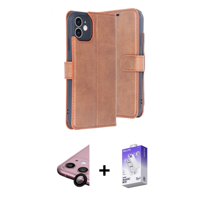 MARSİLYAN™- iPhone 11 Kılıf Siluet Işık Serisi - Siyah Bilvis 5in1 3D Magic Cam Ekran Koruyucu + Siyah Raze Metal Kamera Lens