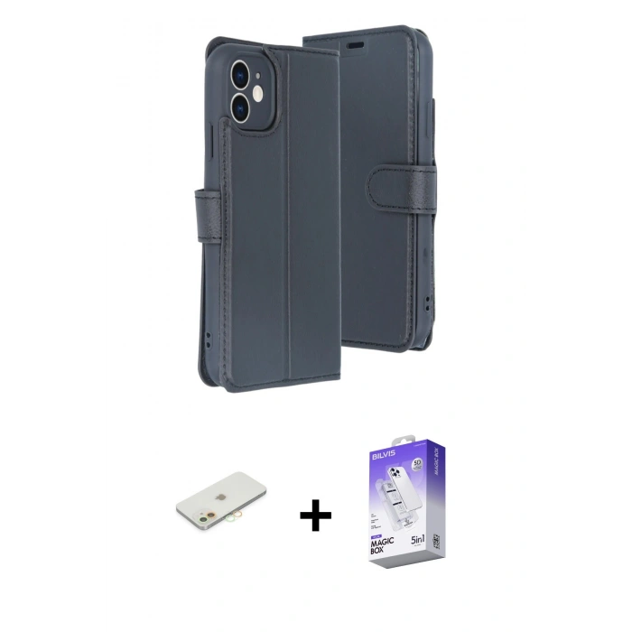 MARSİLYAN™- iPhone 11 Kılıf Siluet Işık Serisi - Siyah Bilvis 5in1 3D Magic Cam Ekran Koruyucu + Renkli Kamera Lens Koruma Cam - TU