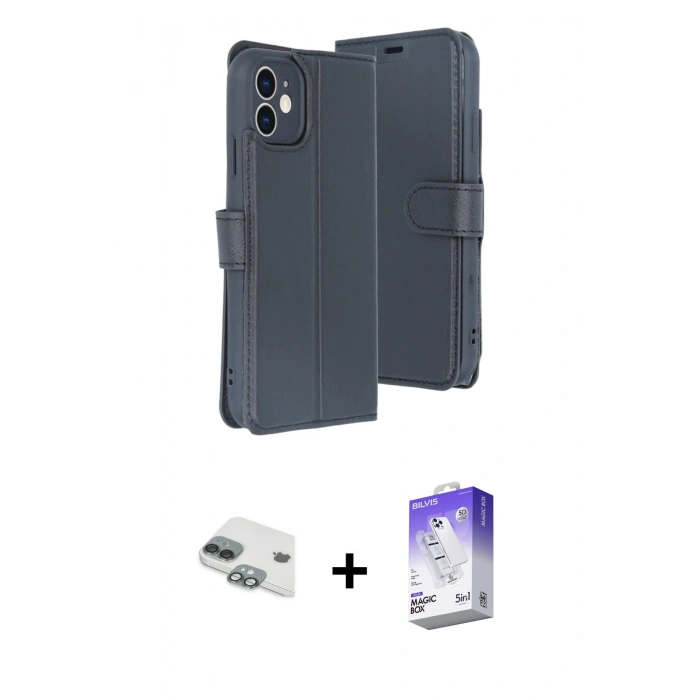 MARSİLYAN™- iPhone 11 Kılıf Siluet Işık Serisi - Siyah Bilvis 5in1 3D Magic Cam Ekran Koruyucu + Yeşil Pers Alüminyum Kamera Lens