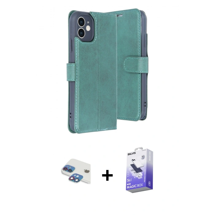 MARSİLYAN™- iPhone 11 Kılıf Siluet Işık Serisi - Siyah Bilvis 5in1 5D Magic Hayalet Cam Ekran Koruyucu + Pers Alüminyum Kamera Lens - GI