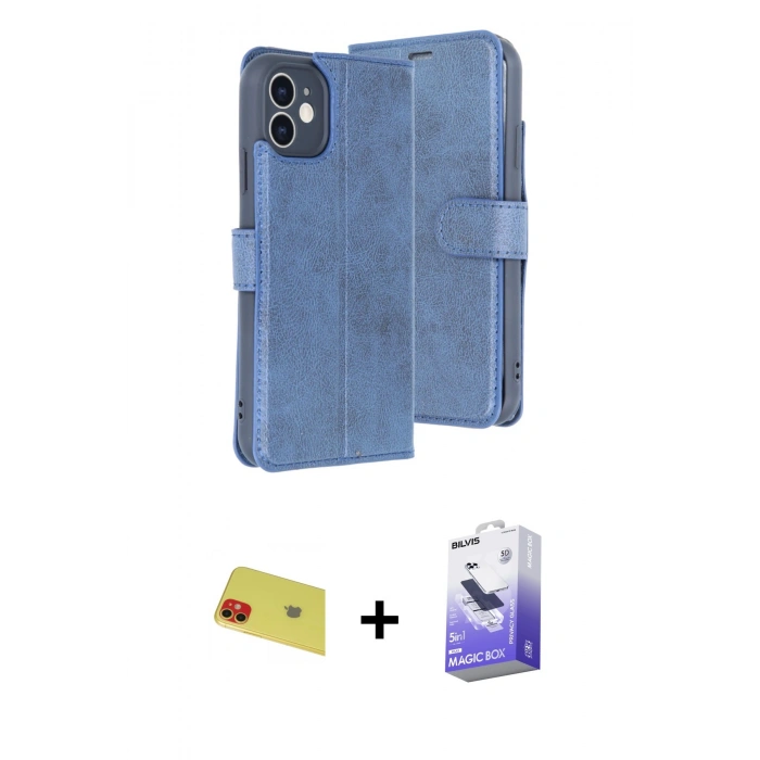 MARSİLYAN™- iPhone 11 Kılıf Siluet Işık Serisi - Siyah Bilvis 5in1 5D Magic Hayalet Cam Ekran Koruyucu + Kırmızı Rainbow Kamera Lens Koruma Cam